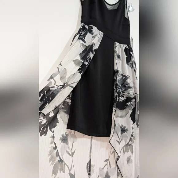 NWT Alexa B Nites Black and White Floral Mini Dress With Wrap Skirt, Size 4 - Picture 8 of 8